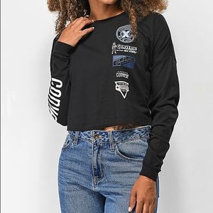 Converse Heritage Patch Black Crop Top Size Medium
